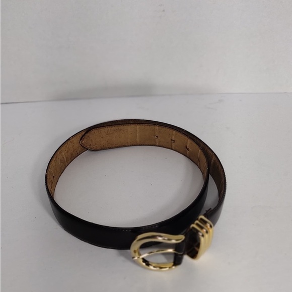 Ritz Elegant Black Leather Belt with Gold Buckle pre owned Exellent cond 27.5 main image 9